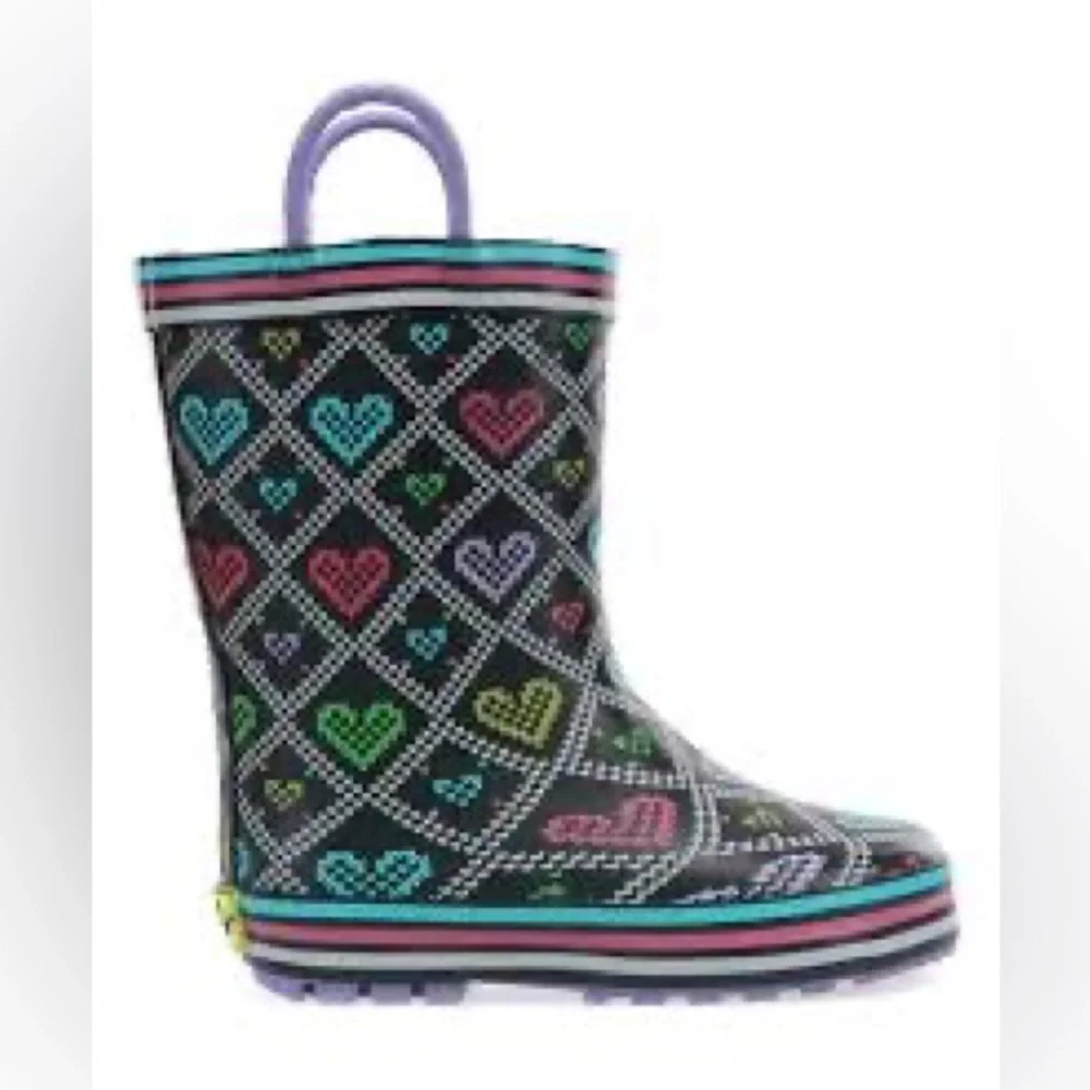 NEW!! Girls Western Chief Quilted Hearts Rain Boots Size 13